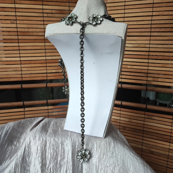 Stunning Oversized Extra Long Dark Silver Tone Rhinestone Necklace Belt Vintage - Picture 3 of 15